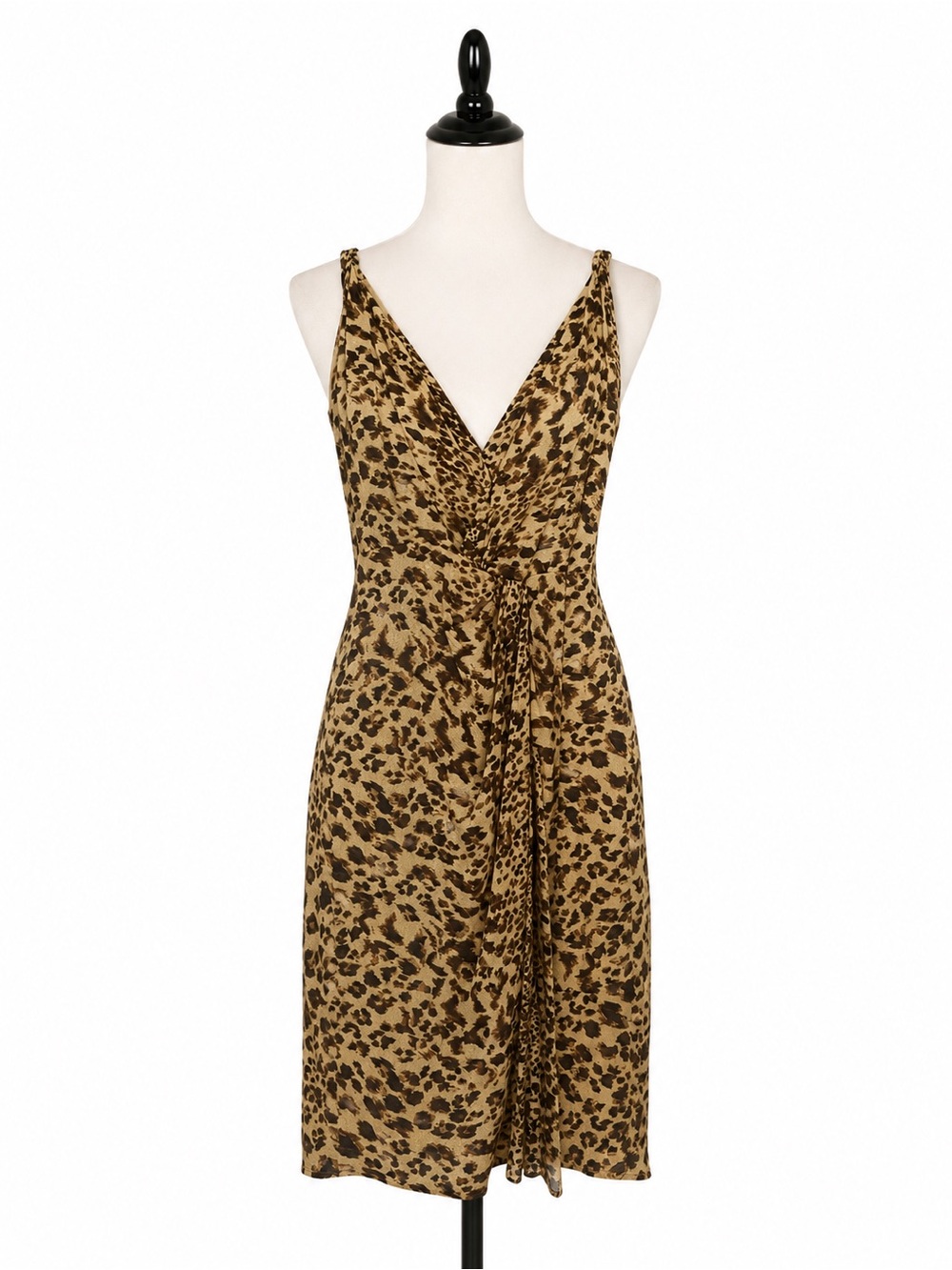 Badgley Mischka‎ Silk Leopard Print Ruched Midi Slip Dress Size 2